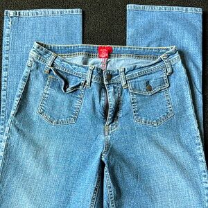 Straight leg front pocket flap jeans